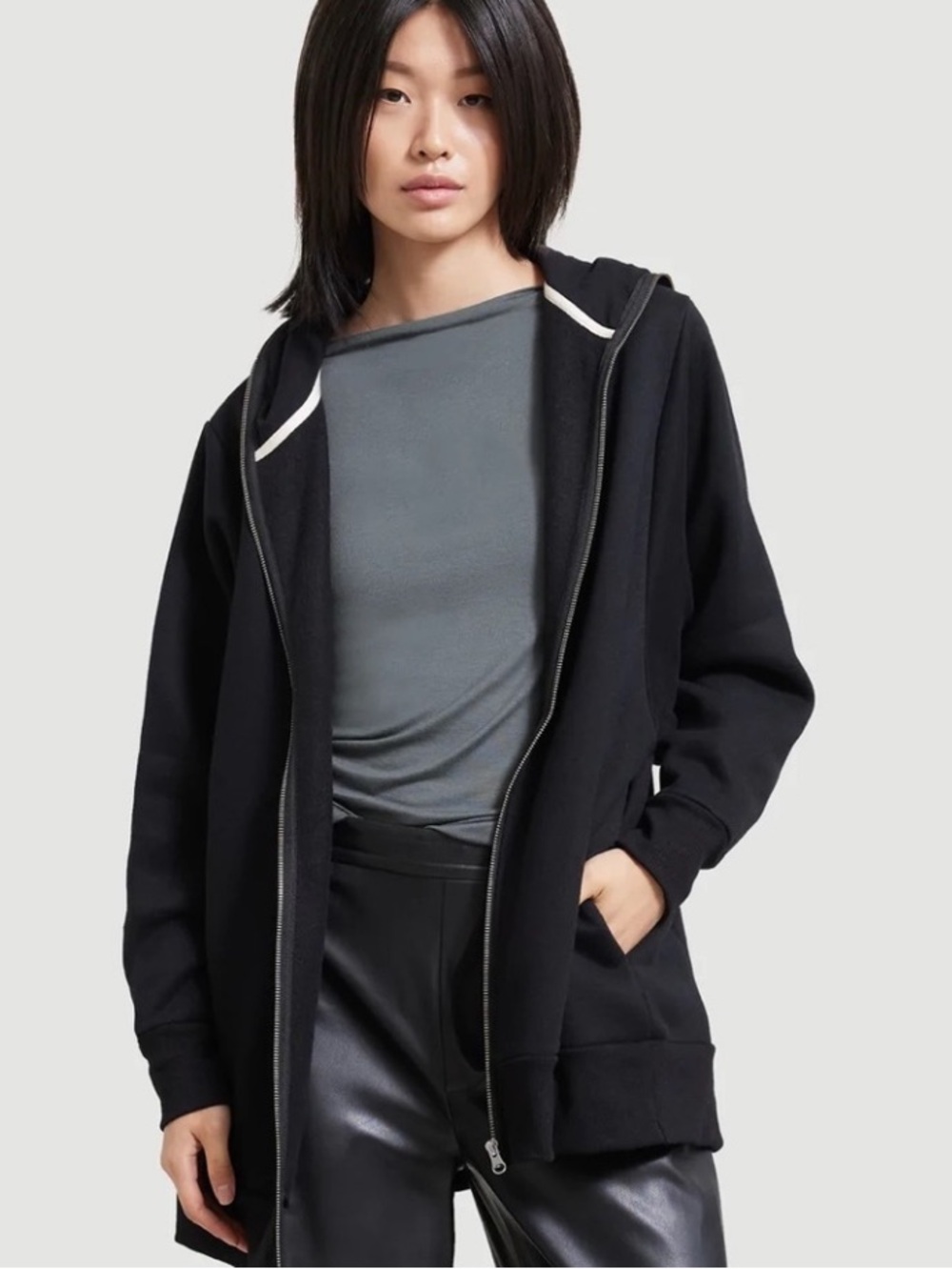 Modern Citizen oversized black zip-up sweatshirt - Picture 3 of 7